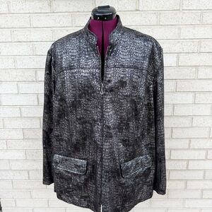 Alfred Dunner Metallic Jacket Blazer Scaled Gunmetal Gray Silver Black Size 22W